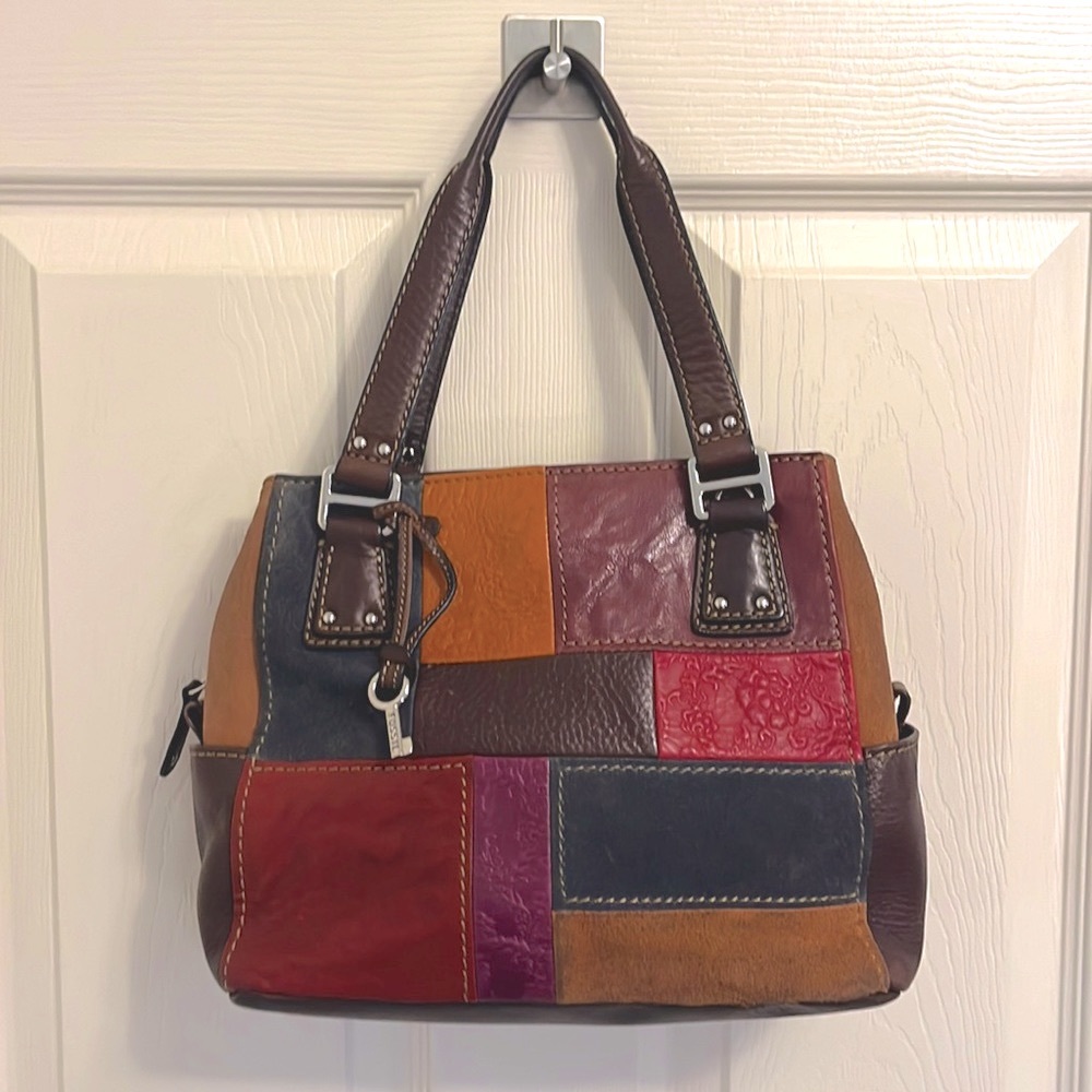 Fossil patchwork leather and suede 3 big and 2 small side compartment purse